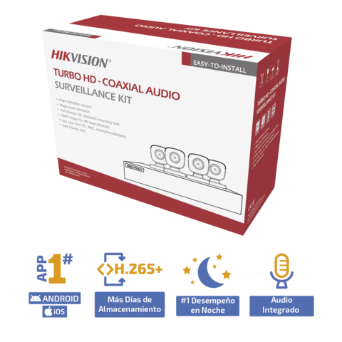HIKVISION (MICRÓFONO INTEGRADO) KIT TURBOHD 5 Megapixel / DVR 4 Canales / 4 Cámaras Bala con Micrófono Integrado