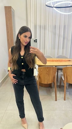 Calça Jeans Mom Preto Estonado - comprar online