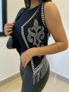 Colete Veludo com Strass Franjas
