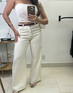 Calça Wide Leg Jeans Branca - Marzul Beachwear
