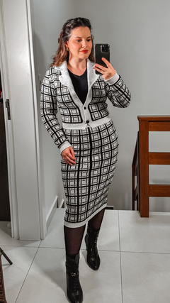 Imagem do Conjunto em Tricot Xadrez com Lurex Preto e Branco