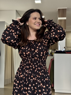 Vestido Maju - Midi manga longa com lastex na cintura na internet