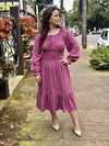 Vestido Maju Midi manga longa com lastex na cintura Rosê