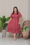 Vestido Ellen Plus Midi manga curta com lastex na cintura Vermelho Liberty floral - comprar online