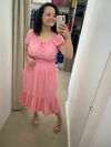 Vestido Manu Midi manga curta com lastex na cintura Rosa Bebê Poá - comprar online
