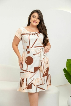 Vestido Dani Decote Ciganinha solto com faixa Branco Geométrico - comprar online