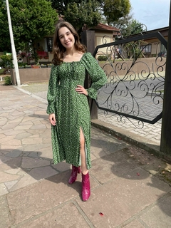 Vestido Fenda Nicole Midi Verde Estampa Liberty - comprar online