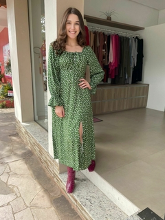 Vestido Fenda Nicole Midi Verde Estampa Liberty na internet