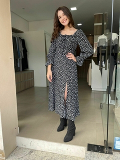 Vestido Fenda Nicole Midi Preto Estampa Liberty - comprar online