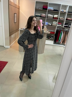 Imagem do Vestido Fenda Nicole Midi Preto Estampa Liberty