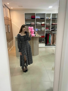Vestido Fenda Nicole Midi Preto Estampa Liberty - loja online