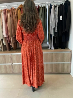 Vestido Fenda Nicole Midi Estampa Liberty Terracota - Angelica Moda