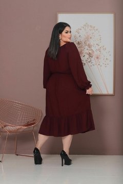 Vestido Maju Plus Midi manga longa com lastex na cintura Marsala Burgundy na internet