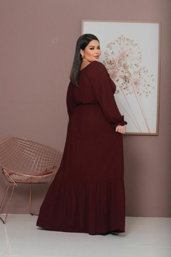 Vestido Mara Plus Longo manga longa com lastex na cintura Marsala Burgundy na internet