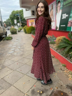 Vestido Aurora Transpassado Marsala Burgundy Poa - Angelica Moda
