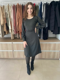 Vestido Claudia Evasê em Lãzinha com elastano Cinza Chumbo - comprar online
