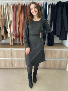 Vestido Claudia Evasê em Lãzinha com elastano Cinza Chumbo - loja online