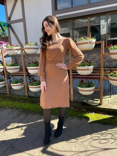 Vestido Claudia Evasê em Lãzinha com elastano Caramelo - loja online