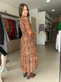 Vestido Clarice Tule com Elastano Animal Print Caramelo Manga Longa na internet