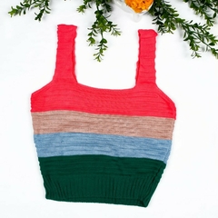 Imagem do Blusa Regata Listrada Feminina Cropped Tricot Colorido