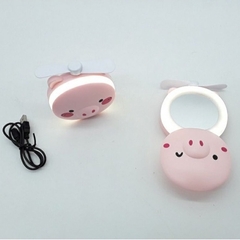 Espelho De Maquiagem e ventilador com Led Portátil - Porquinho Rosa Usb - comprar online