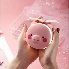Imagem do Espelho De Maquiagem e ventilador com Led Portátil - Porquinho Rosa Usb