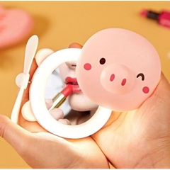Espelho De Maquiagem e ventilador com Led Portátil - Porquinho Rosa Usb na internet