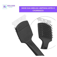 Escova limpa grelha de churrasqueira e chapas com raspador Original na internet