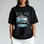 Camiseta unissex preta com estampa de uma Kombi azul e a frase "Enjoy the Journey".