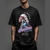 Camiseta oversized unissex preta com estampa de índio que lembra os emblemas clássicos das motos Indian dos anos 40 e 50