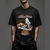 Camiseta oversized unissex preta com estampa de motocicleta clássica Indian marrom e bege
