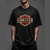 Camiseta preta unissex com estampa frontal estilo motociclista com texto Motorcycles Squad
