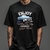 Camiseta preta unissex com estampa de carro clássico azul Cadillac De Ville 1949 e textos Enjoy, Legendary Classic Car