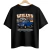 Camiseta preta oversized com estampa do carro antigo Willys F-75 azul de 1968 e texto vintage em destaque
