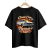 Camiseta preta com estampa de carro clássico Plymouth Belvedere 1957 em chamas e bandeiras xadrez