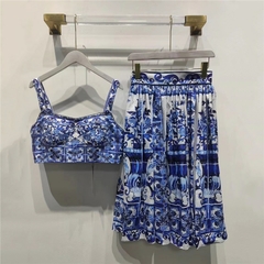 Imagem do Moda de Verão, Saia Longa de Cintura Alta Plissada Bing e Elegante Terno Feminino de Algodão