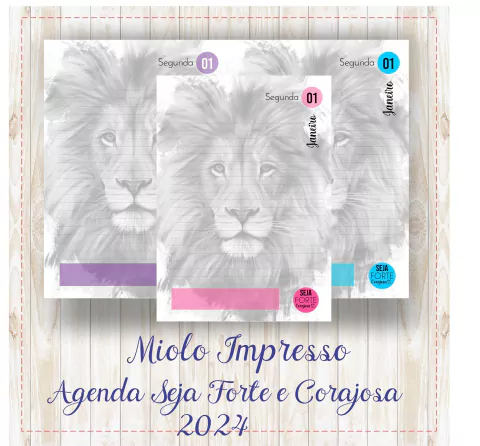 Miolo Impresso Agenda Seja Forte e Corajosa 2024 Datada A5 (14,8 x 21cm)