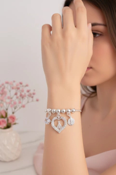 Pulseira banhada a prata pingentes Nossa Senhora
