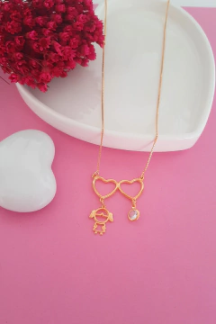 Colar banhado a ouro 18k Filha dois corações - comprar online