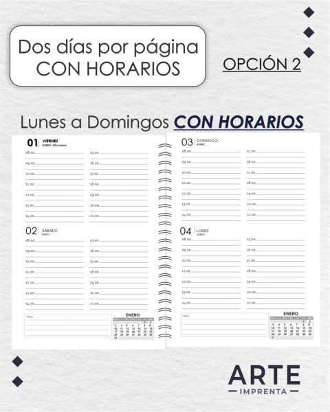 AGENDA 2027 - DOS DIAS POR PAGINA CON HORARIOS