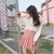 Saia plissada coreana rosa xadrez - comprar online