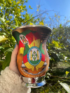 Cuia de Chimarrão Porongo Tecido Bocal Inox Estampada
