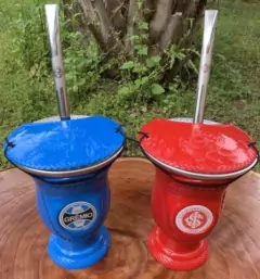 Kit de Chimarrão Cuia Porongo Tapa Erva Bomba Inox Grêmio / Inter