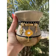 Kit Chimarrão: Cuia Colorida em Madeira + Pulseira / Choker PREMIUM - Diversas Cores