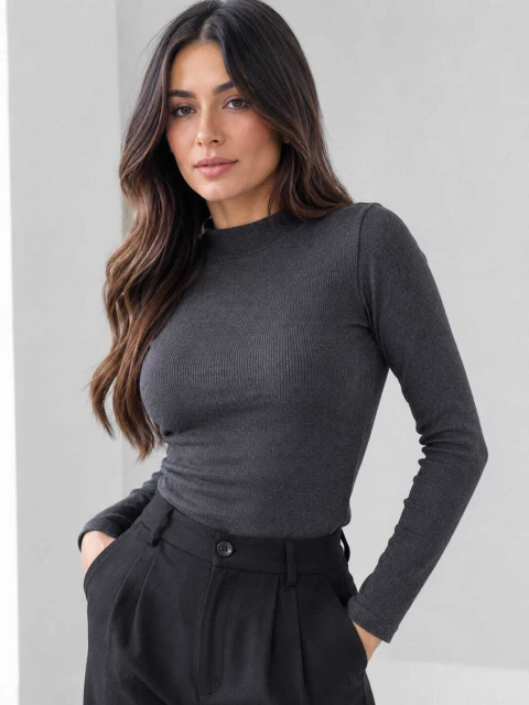 Blusa Ribana Canelada Chumbo
