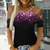 Glitter Manga Curta V Neck T Shirt Senhoras Casual Ombro Frio Blusa Top - Belymara