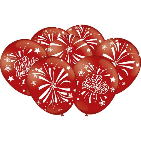 Balão Feliz Aniversário Vermelho n°9 - 25 und