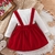 2 pçs bebê menina 95% algodão com body macacão nervuras manga longa, vestido suspensório, vermelho com designer de laço - comprar online