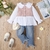 Conjunto blusa longa com gola e calça jeans para meninas