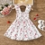 Vestido branco rodado com manga de babado e estampa floral - comprar online